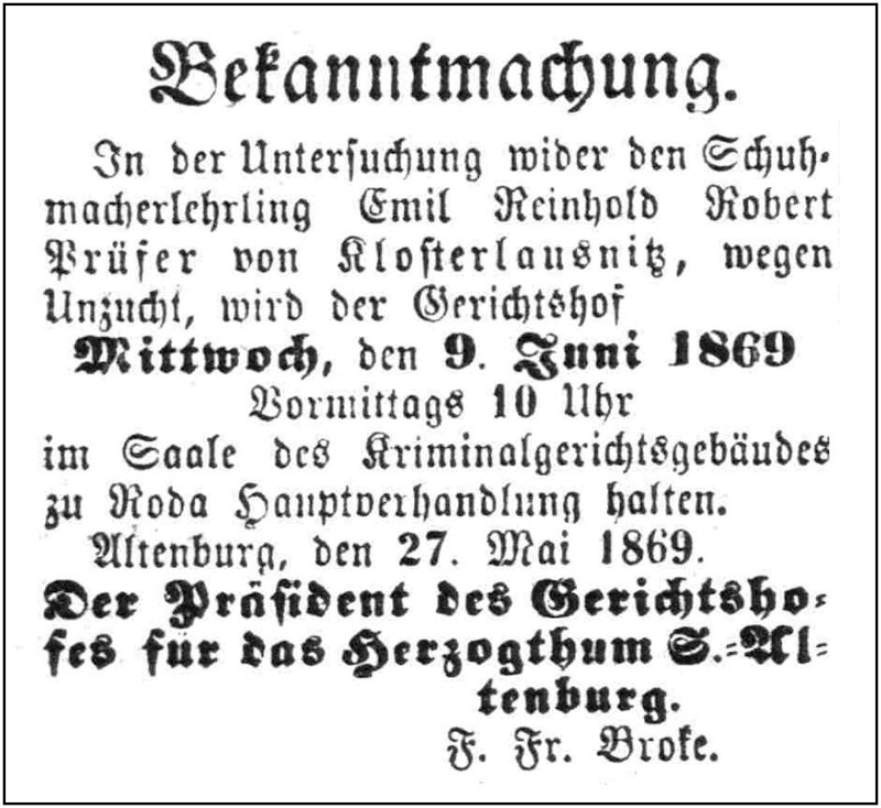 1869-06-09 Kl Verhandlungstermin Pruefer